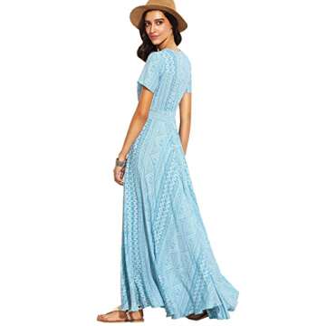 Milumia Women Button Up Floral Print Split Flowy Maxi Party Summer Dress Light Blue X-Small