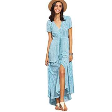 Milumia Women Button Up Floral Print Split Flowy Maxi Party Summer Dress Light Blue X-Small