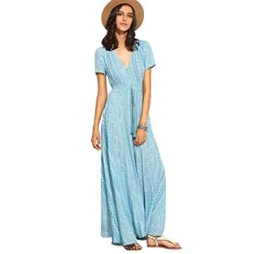 Milumia Women Button Up Floral Print Split Flowy Maxi Party Summer Dress Light Blue X-Small