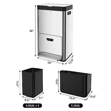RIEDHOFF 56L / 14.8 GAL Stainless Steel Kitchen Trash Can, Fingerprint-Proof Stainless Steel Classif...