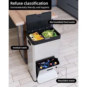 RIEDHOFF 56L / 14.8 GAL Stainless Steel Kitchen Trash Can, Fingerprint-Proof Stainless Steel Classified Recycle Rubbish Bin with 3 Removable Inner Buckets