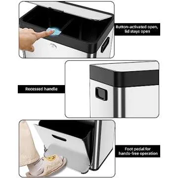 RIEDHOFF 56L / 14.8 GAL Stainless Steel Kitchen Trash Can, Fingerprint-Proof Stainless Steel Classified Recycle Rubbish Bin with 3 Removable Inner Buckets