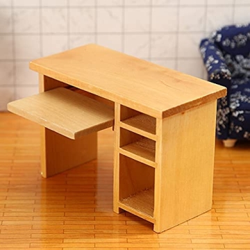 1:12 Scale Miniature Home Furniture Set Miniature Office Table and Chair Mini Simulation Desktop Computer with Mouse Keyboard Model