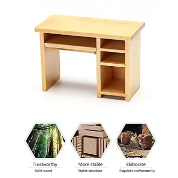 1:12 Scale Miniature Home Furniture Set Miniature Office Table and Chair Mini Simulation Desktop Computer with Mouse Keyboard Model