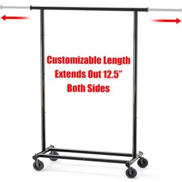 Simple Houseware Heavy Duty Clothing Garment Rack, 42 to 67 Inches Extensible Rod, Black