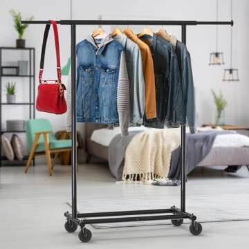 Heavy Duty Clothing Rack with Extendable Rods for Storage