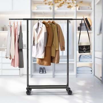 Heavy Duty Clothing Rack with Extendable Rods for Storage