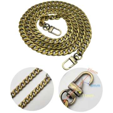WEICHUAN 47" DIY Iron Flat Chain Strap Handbag Accessories Purse Shoulder Cross Body Replacement Straps, with Metal Buckles (Bronze)