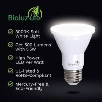 Bioluz LED PAR20 3000K Light Bulbs, 90 CRI, Dimmable LED Light Bulb, 5.5W = 75W Replacement, Soft White Dimmable Spot Light Bulbs, E26 Base, 40° Beam Angle, UL Listed, Incandescent Light Bulbs, 8-Pack