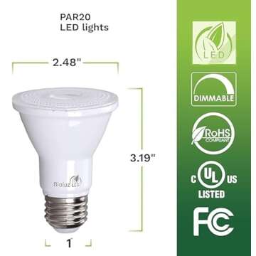 Bioluz LED PAR20 3000K Light Bulbs, 90 CRI, Dimmable LED Light Bulb, 5.5W = 75W Replacement, Soft White Dimmable Spot Light Bulbs, E26 Base, 40° Beam Angle, UL Listed, Incandescent Light Bulbs, 8-Pack