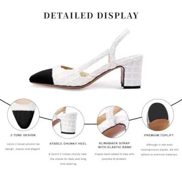 MIRAAZZURRA Women Sling Back Pumps Chunky Heels Sexy Splicing Round Toe Casual Wedding Shoes for Women Fashion Dress Shoes US Size 6.5 Pure White