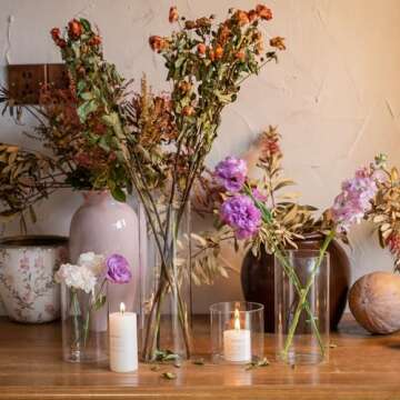 Devilfire 12Pcs Glass Cylinder vases for Centerpieces, 6 Inches Tall Flower Vases Wedding Decorations,Bulk Cylinder Flower& Plant Vases,Hurricane Candle Holder for Table Shelf, Party.