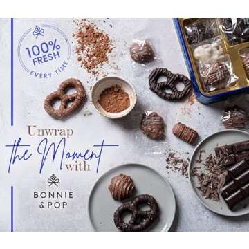 BONNIE AND POP - Chocolate Gift Basket - Chocolate Gift Box, Gourmet Food Gifts Prime - Assorted Treat Tray Tin for Men and Women- Kosher Hannukah Gift