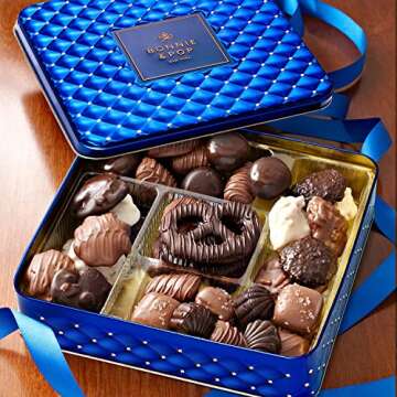 BONNIE AND POP - Chocolate Gift Basket - Chocolate Gift Box, Gourmet Food Gifts Prime - Assorted Treat Tray Tin for Men and Women- Kosher Hannukah Gift