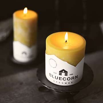 Bluecorn Beeswax 100% Pure Beeswax Pillar Candles | Natural Beeswax Candles, Unscented Yellow Candles | Soy, Paraffin, & Fragrance Free | 3x6, 90 Hour Burn Time | Handmade in Colorado