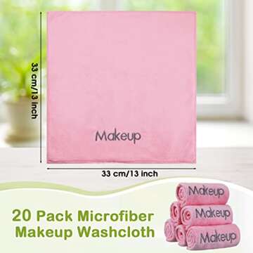 Shimeyao 20 Pack Makeup Washcloths Microfiber Makeup Remover Towels Reusable Quick Dry Face Wash Cloth Soft Washable Fingertip Facial Makeup Towels for Cleansing Hand and Make Up,13x13 Inch(Pink)