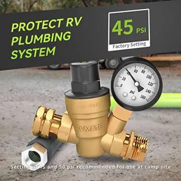 RVMATE RV Water Pressure Regulator, Brass Lead-Free Water Pressure Reducer Kit, Adjustable Valve wit...