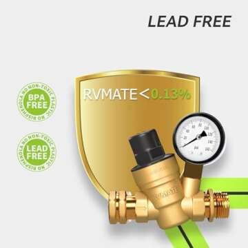 RVMATE RV Water Pressure Regulator, Brass Lead-Free Water Pressure Reducer Kit, Adjustable Valve with Inlet Screen Filter, for Camper Travel Trailer