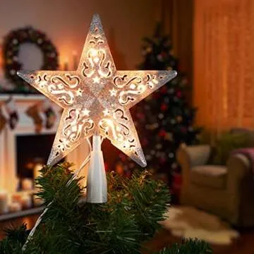 Elegant 8" Silver Glittered Christmas Star Tree Topper