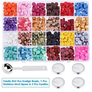 PAXCOO 624Pcs Sealing Wax Beads for Creative Crafting with Wax Spoon and Tea Candles