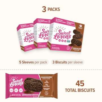 Sweet Loren's Vegan Breakfast Biscuits | Chocolate | 4g Protein, 19g Whole Grains | Plant Based, Gluten Free, Dairy Free, Nut Free Snacks | 3 Pack (15 Total Biscuits, 1.6 ounce each)