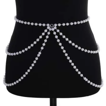 GENBREE Pearl Layered Waist Chain Silver Body Chains Sand Beach Belly Jewelry Accessories for Women