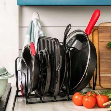 Lodge 5-Tier, Kitchen and Pantry Cast Iron Cookware Storage Organizer, Steel Construction, Matte Black , 11.07 x 8.25 x 14.32