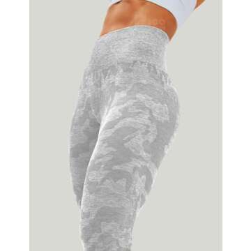 HIGORUN Women Seamless Leggings Camo High Waist Workout Gym Yoga Pants Grey L