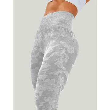 HIGORUN Women Seamless Leggings Camo High Waist Workout Gym Yoga Pants Grey L