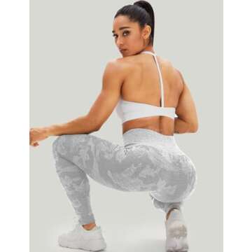 HIGORUN Women Seamless Leggings Camo High Waist Workout Gym Yoga Pants Grey L
