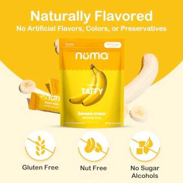 Numa Foods Banana Taffy Candy, Made with Real & Simple Ingredients: Low Sugar, High Protein, Low Calorie, All Natural & Gluten Free Banana Cream Taffy - 3 Bags with 10 Individually Wrapped Chews Each