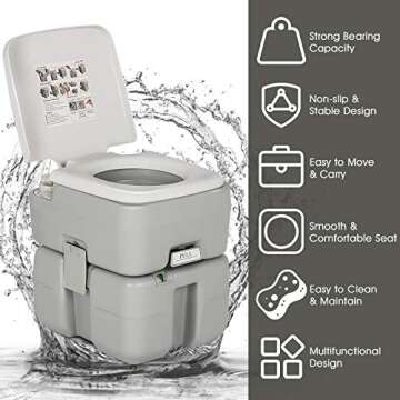 Giantex Portable RV Toilet 5.3 Gallon with Level Indicator,3-Piston Pump Flush,Fresh Water and Waste...