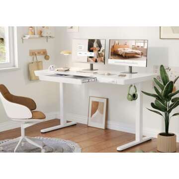 YDN Glass Standing Desk with Drawers, 48 x 24 Inch Electric Stand Up Desk with USB Ports, Adjustable...