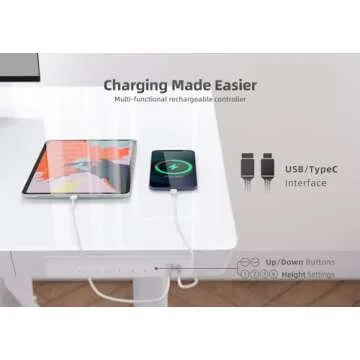 YDN Adjustable Glass Standing Desk with USB Ports