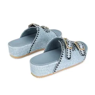 MICIFA Raffia Platform Sandals for Women, Wedges Summer Beach Sandals Comfortable Cute Woven Straw Crochet Sandals Shoes Casual Adjustable Buckle Strap Shoes