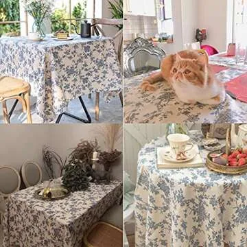 Wracra Vintage Rectangle Tablecloth - 55"×102" Blue Floral