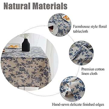 Wracra Vintage Rectangle Tablecloth - 55"×102" Blue Floral