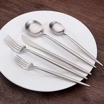 Matte Silverware Set, SHARECOOK 20-Piece Stainless Steel Satin Finish Flatware Set Service for 4, Kitchen Utensil Set, Tableware Cutlery Set for Home and Restaurant