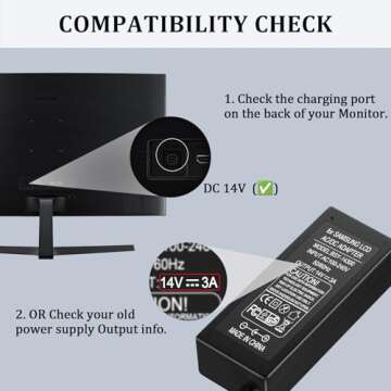 14V Power Cord for Samsung Monitor, SoulBay 14V 3A AC Adapter Charger for Samsung SyncMaster 15" 17" 18" 19" 20" 22" 23" 24" 27" Screen TFT LED LCD Monitor TV Notebook Power Supply