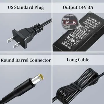 14V Power Cord for Samsung Monitor, SoulBay 14V 3A AC Adapter Charger for Samsung SyncMaster 15" 17" 18" 19" 20" 22" 23" 24" 27" Screen TFT LED LCD Monitor TV Notebook Power Supply