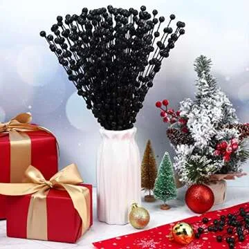 200 Pieces Christmas Berries Artificial Stems Christmas Tree Decorations Fake Christmas Picks for Ho...
