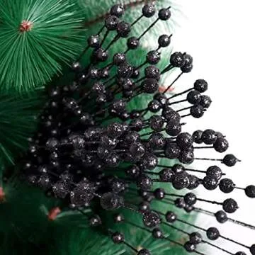 200 Pieces Christmas Berries Artificial Stems Christmas Tree Decorations Fake Christmas Picks for Home Glitter Sticks DIY Wreath Crafts Fireplace Holiday Christmas Decor 13.8 Inches (Black)