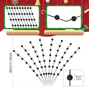 200 Pieces Christmas Berries Artificial Stems Christmas Tree Decorations Fake Christmas Picks for Home Glitter Sticks DIY Wreath Crafts Fireplace Holiday Christmas Decor 13.8 Inches (Black)