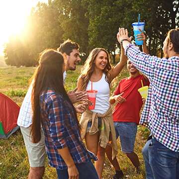 Reusable Plastic Tumblers with Lids & Straws - 9 Pcs 24oz Large Color Changing Cups for Adults Kids Women Party | Tall Iced Cold Straw Drinking Cute Tumbler Cup Bulk