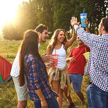 Reusable Plastic Tumblers with Lids & Straws - 9 Pcs 24oz Large Color Changing Cups for Adults Kids Women Party | Tall Iced Cold Straw Drinking Cute Tumbler Cup Bulk