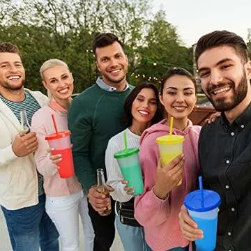 Reusable Plastic Tumblers with Lids & Straws - 9 Pcs 24oz Large Color Changing Cups for Adults Kids Women Party | Tall Iced Cold Straw Drinking Cute Tumbler Cup Bulk