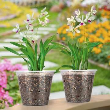 FUIJOL Orchid Pots with Holes for Repotting 8 Pack, 4 5 6 7 Inch Clear Pots for Orchids with Drainage Indoor Outdoor, Plastic Flower Plant Pot Indoor Outdoor, Slotted Orchids Planter (7 Inch)