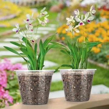 FUIJOL Orchid Pots with Holes for Repotting 8 Pack, 4 5 6 7 Inch Clear Pots for Orchids with Drainage Indoor Outdoor, Plastic Flower Plant Pot Indoor Outdoor, Slotted Orchids Planter (7 Inch)