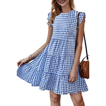 KIRUNDO Womenâ€™s Summer Sleeveless Ruffle Sleeve Crew Neck Floral Print Mini Dress Casual Loos...