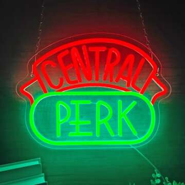 Qaero Coffee Cup Central Perk Neon Sign, Dimmable LED Signs Coffee Shop Neon Signs for Wall Decor, U...